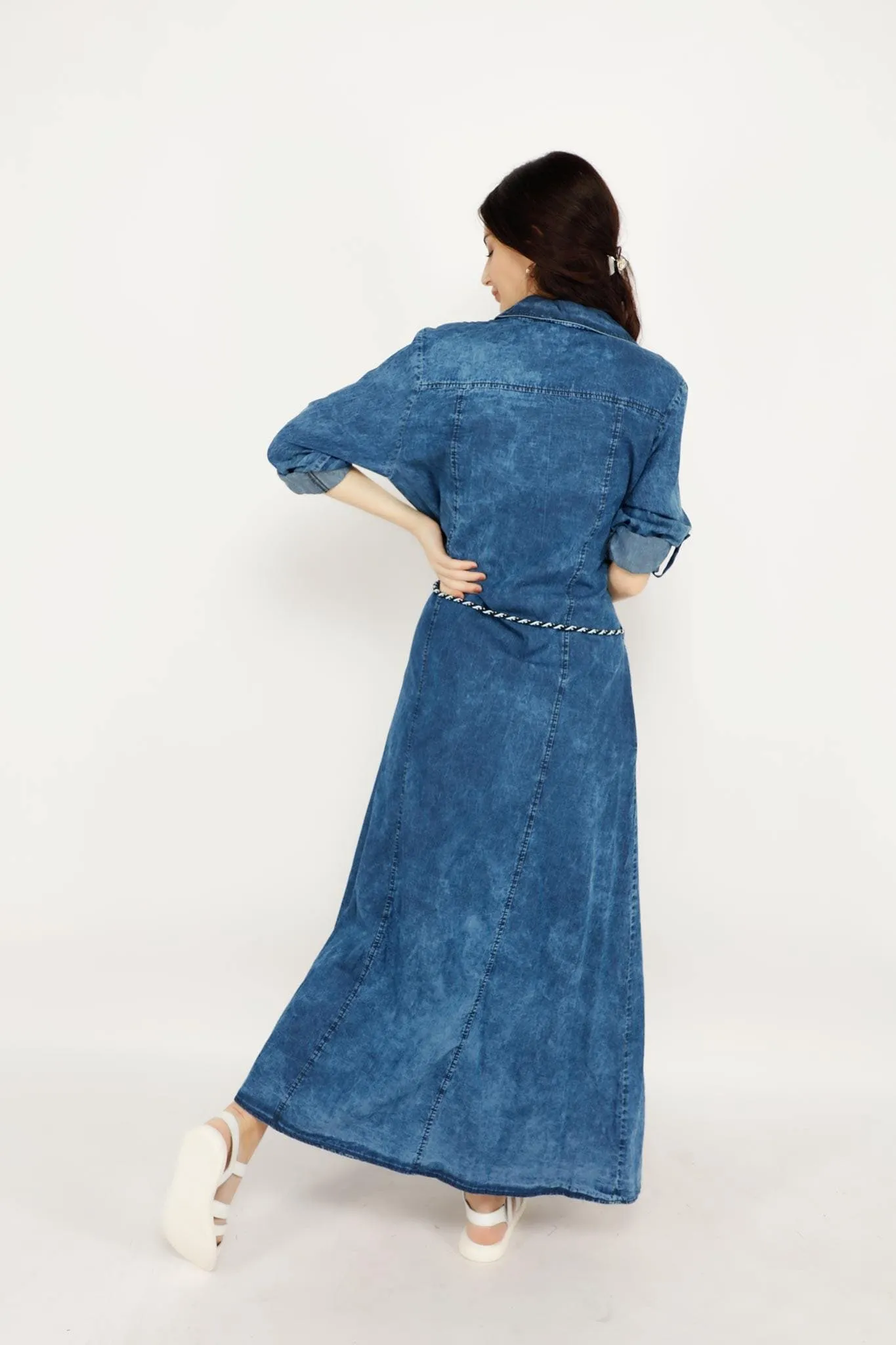 SPARKLING FLOWER JEANS LONG DRESS2 6090